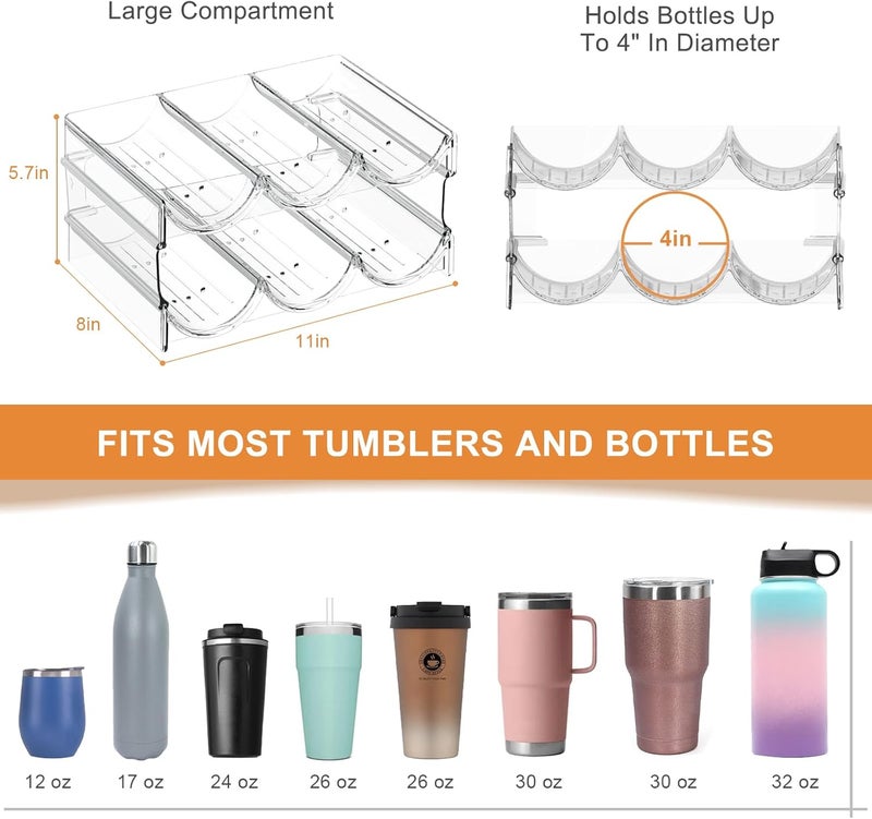 Benaep Plastic Water Bottle Organizer and Wine Rack Storage Holder,2 Tier 6 Containers Stackable Free-Standing Bottle Storage Rack for Kitchen Countertops, Table Top, Pantry, Bars, Cabinets, Fridge - Clear - Image 5
